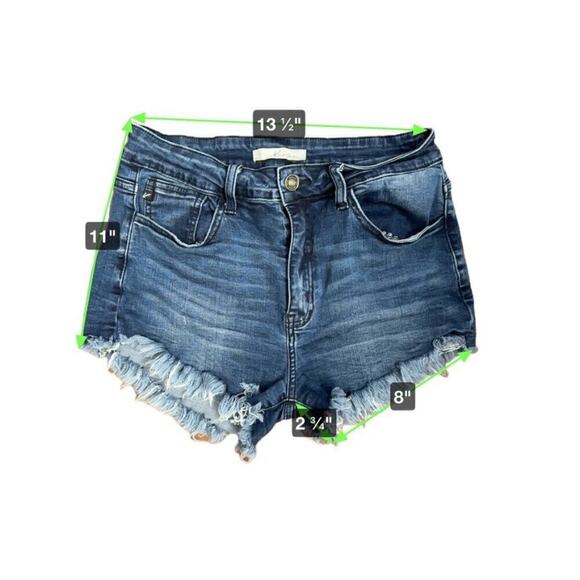 Kancan High Rise Jean Shorts Women's 11 Dark Blue Wash Denim Raw Hem Summer - Picture 5 of 6